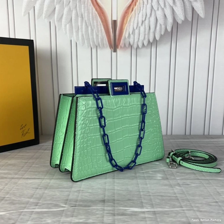 Cheap HOT Crocodile Fendi Bag Peekaboo Leather Mini In Green Cut 0804